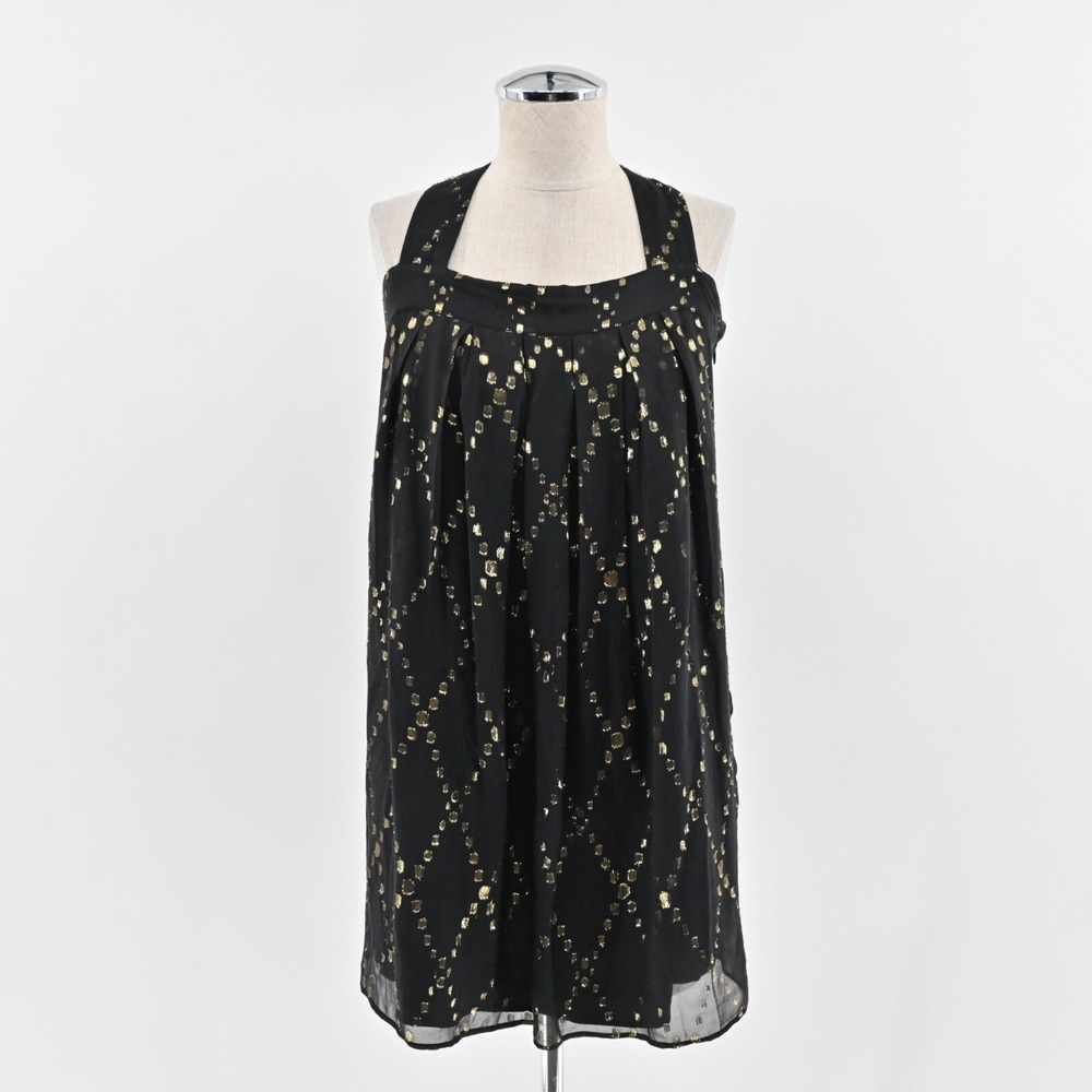 ADAM LIPPES Silk‎ Dress Sz 6 AdamPlusEve Black Gold Lurex Detail Sleeveless Mini